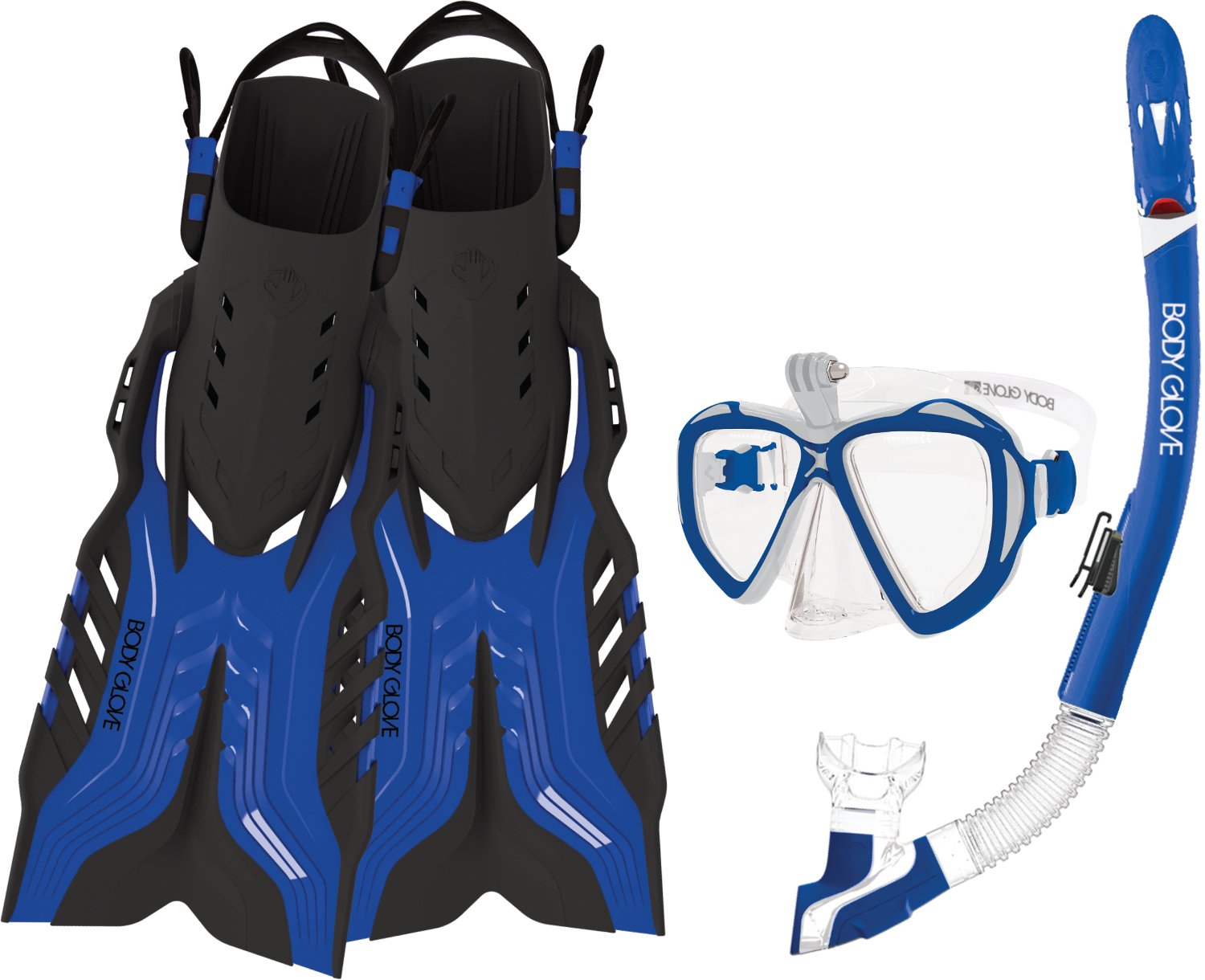 Body Glove Passage Mask Fin and Snorkel Gear Set w Camera Mount, L/XL (Open Box)
