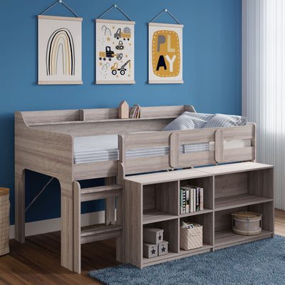 Rack Furniture Hamilton Twin Sized Loft Bed Frame with Storage Unit, Grey Wash - VMInnovations