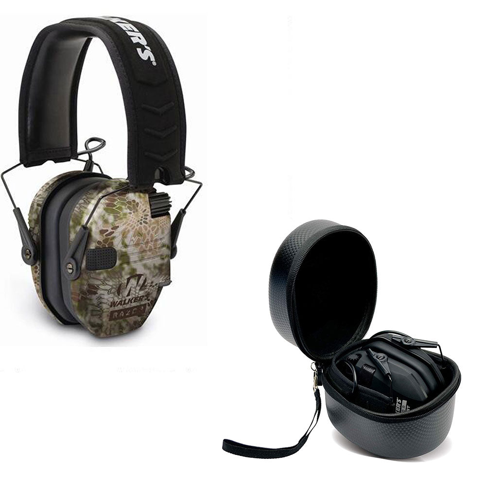 Walkers Razor Slim Electronic Ear Muffs (Kryptek Camo) & Storage Carrying Case
