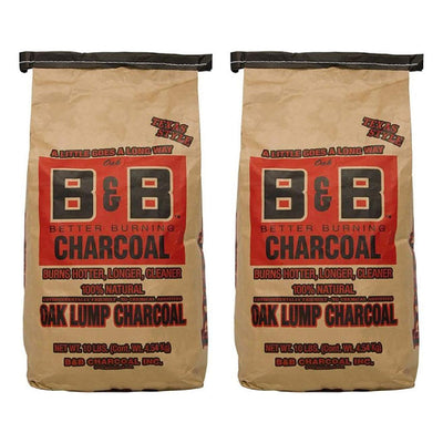 B&B Charcoal Signature Low Smoke Oak Lump Grilling Charcoal, 10 Pounds (2 Pack)
