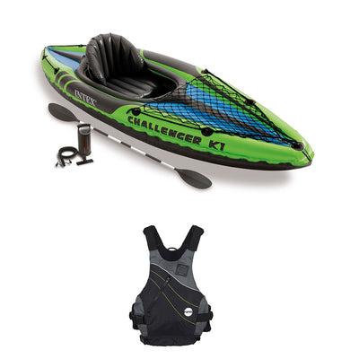 Intex Inflatable Sporty Kayak Set & NRS Vapor Adult L/XL PFD Life Vest, Black - VMInnovations