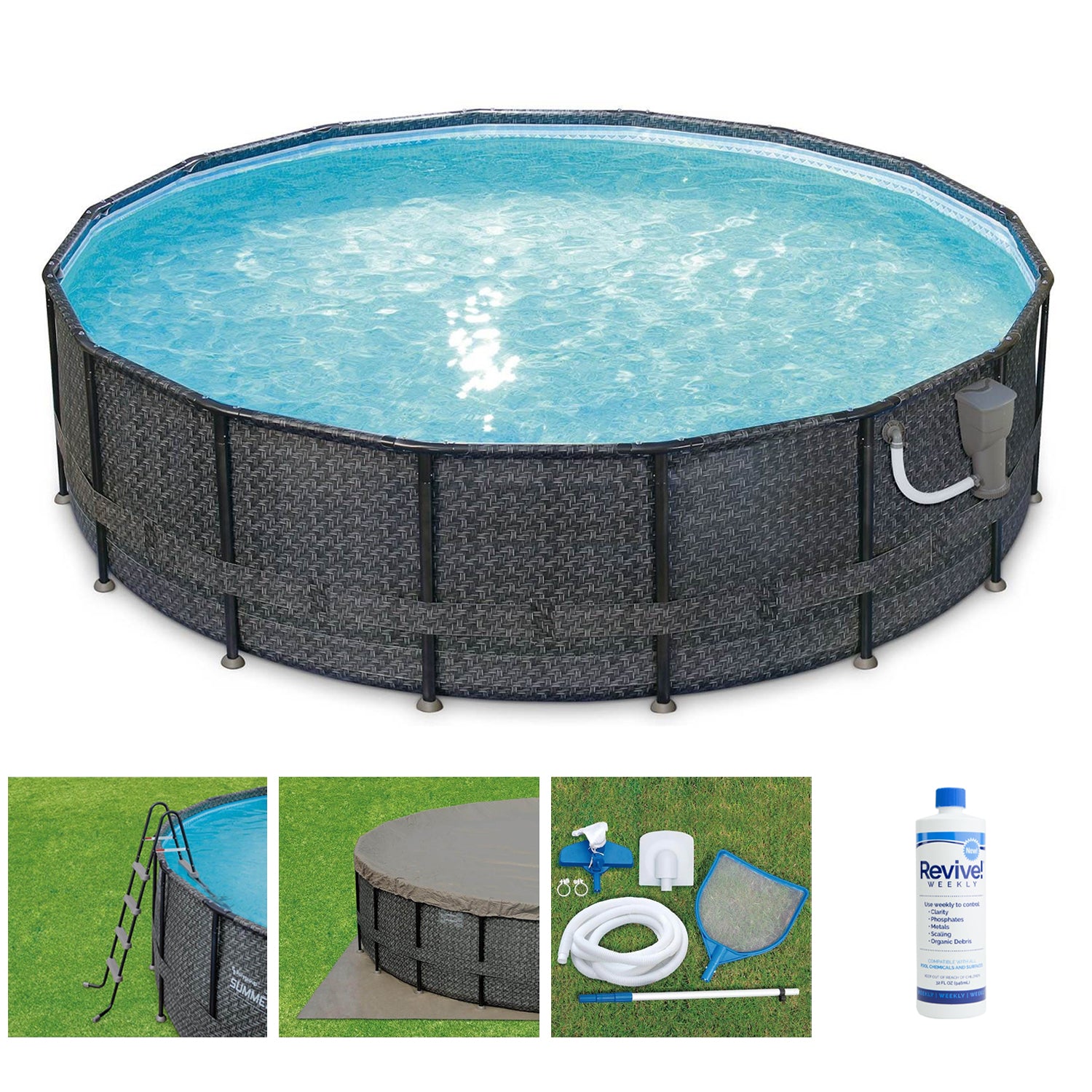 Summer Waves P4A01648B Elite 16ft x 48in Above Ground Frame Swimming Pool Set