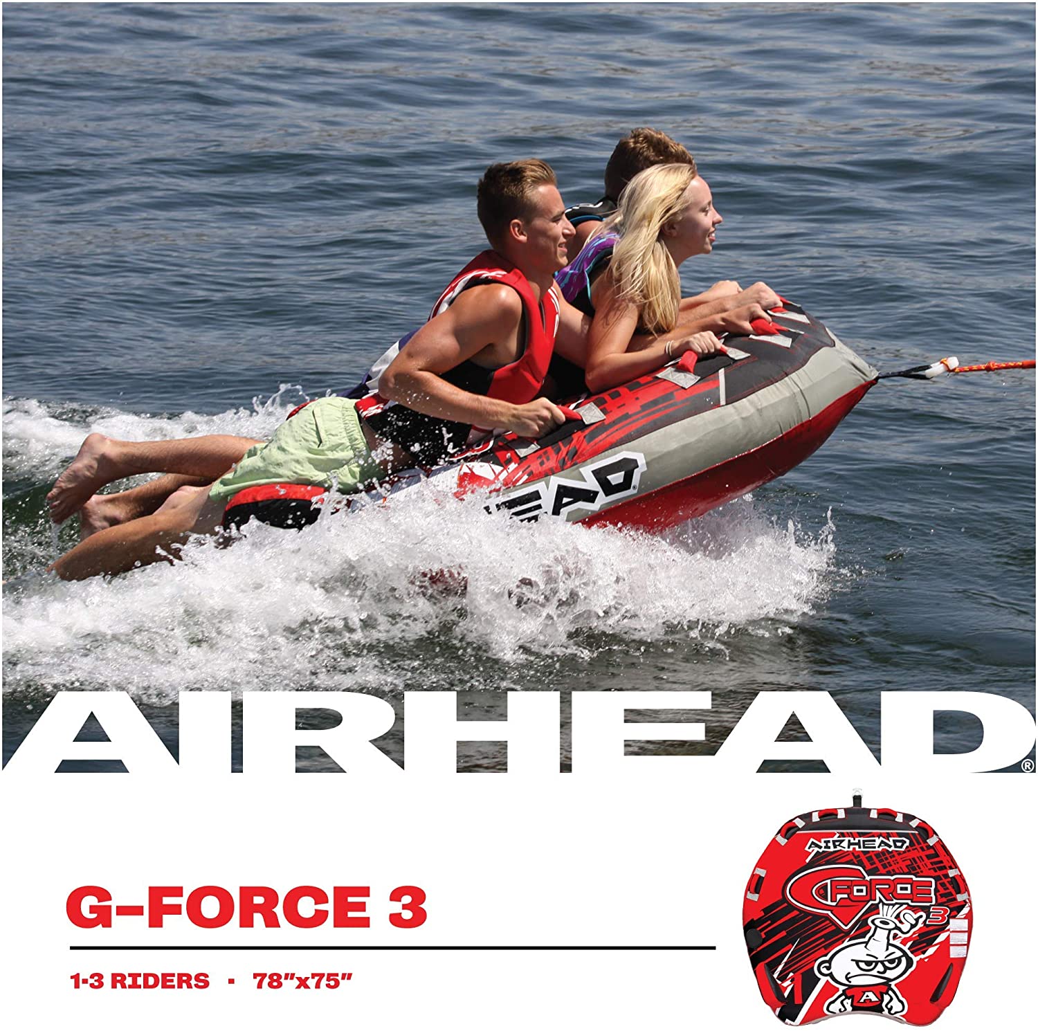 AIRHEAD AHGF-3 G-Force 3 Triple Rider Inflatable Towable Lake Tube (Open Box) - VMInnovations