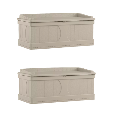 Suncast 99 Gallon Deck Box and Bench with Seating Capacity for two (2 Pack)