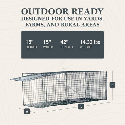 Homestead 42'' Live Animal Trap, Quick Set Steel Cage for Humane Catch & Release