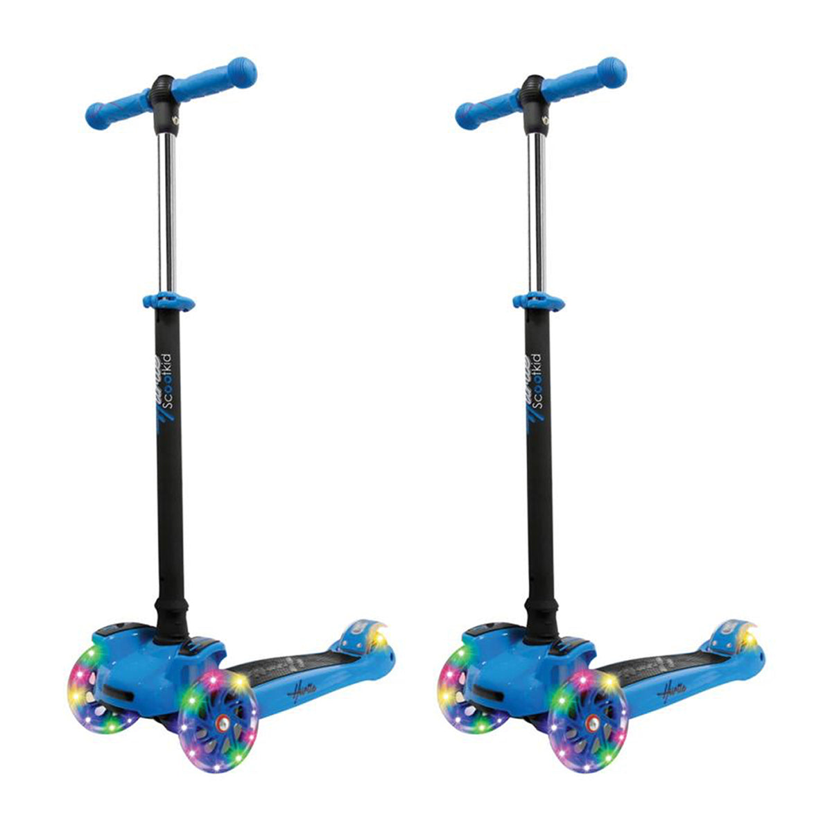 Hurtle ScootKid 3 Wheel Toddler Child Ride On Toy Scooter w/ LED, Blue (2 Pack)