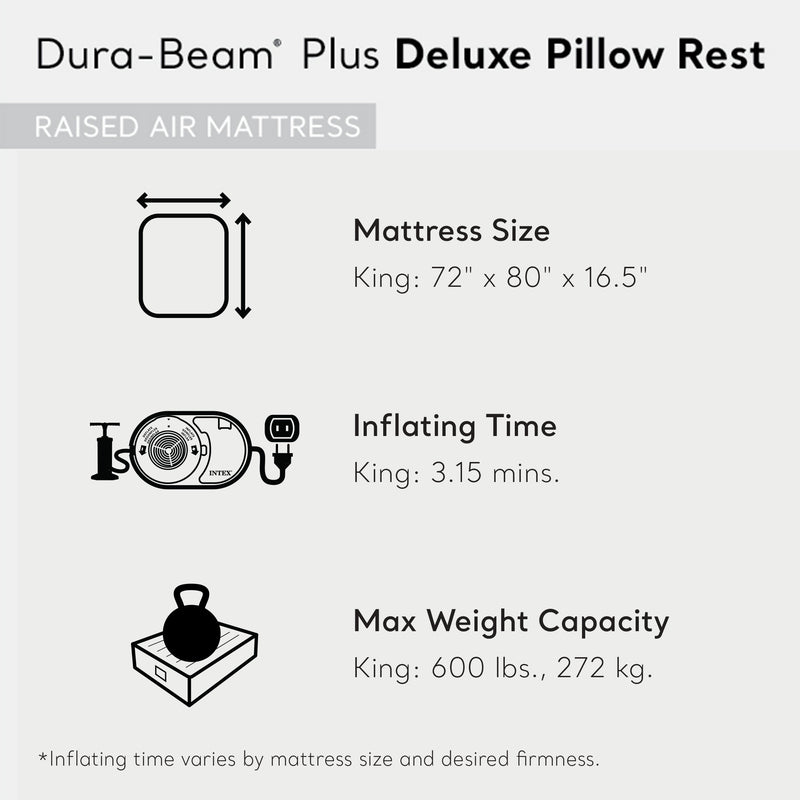 Intex Dura Beam Plus Deluxe Blow Up Air Mattress Bed with Built In Pump, King