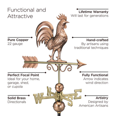 Good Directions 22 Gauge Pure Copper Bantam Rooster Weathervane (Open Box)