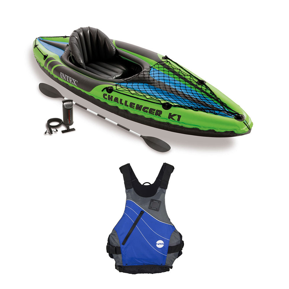 Intex Inflatable Sporty Kayak Set & NRS Vapor Adult L/XL PFD Life Jacket Vest - VMInnovations