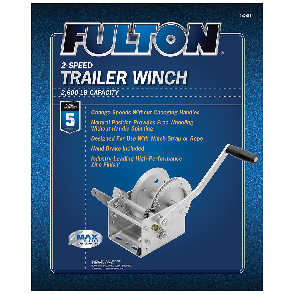Fulton 142411 2,600 Pound Dual 2 Speed Trailer Winch with 10" Hand Brake Handle - VMInnovations