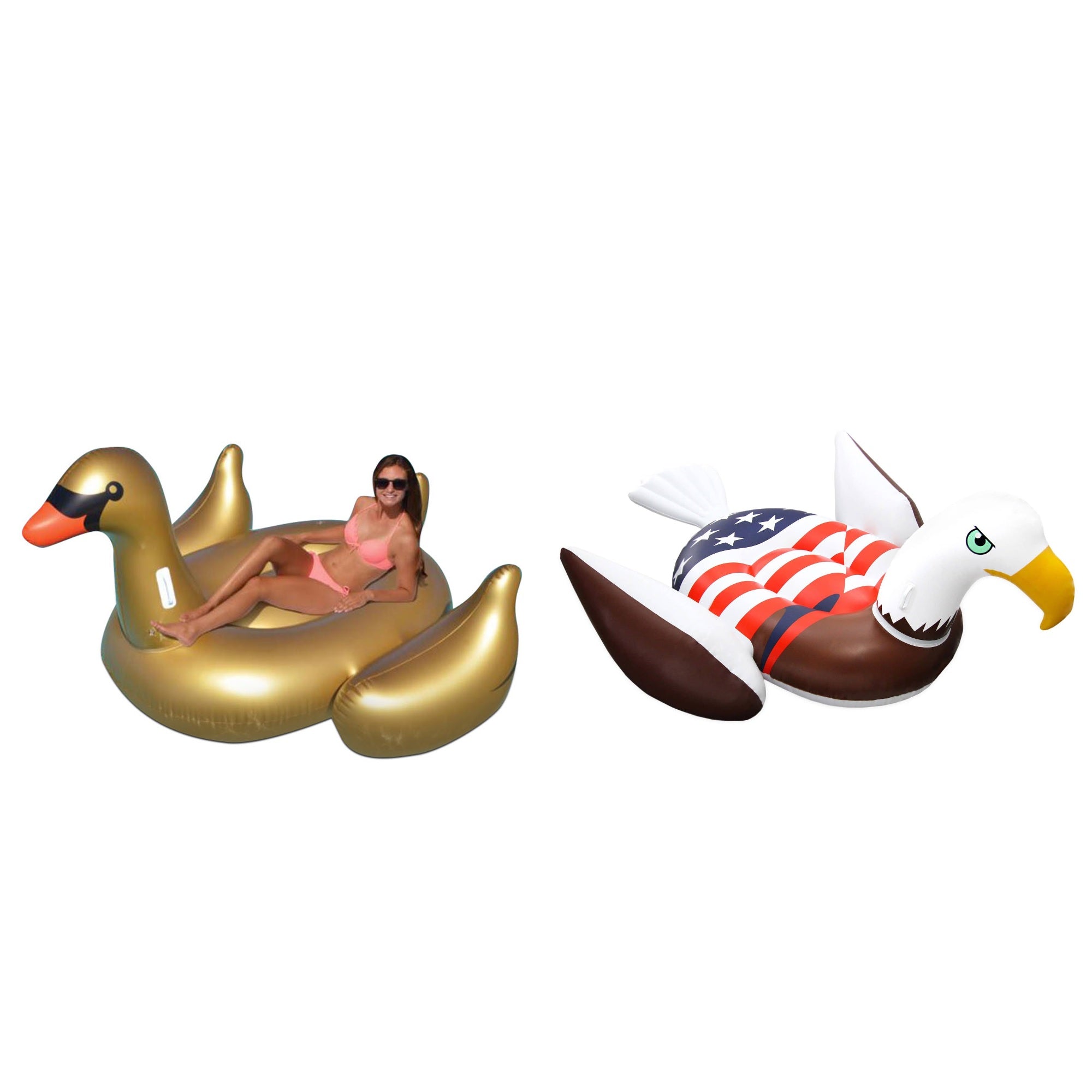 Swimline Golden Swan 75" Inflatable Float & American Bald Eagle Riding Float