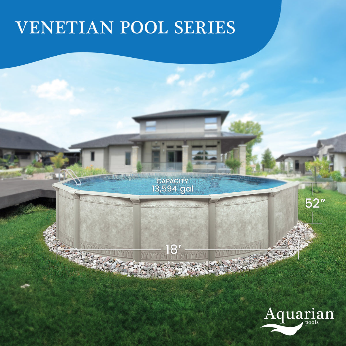 Aquarian Pools Khaki Venetian 18ft x 52in Round Above Ground Pool (Open Box)