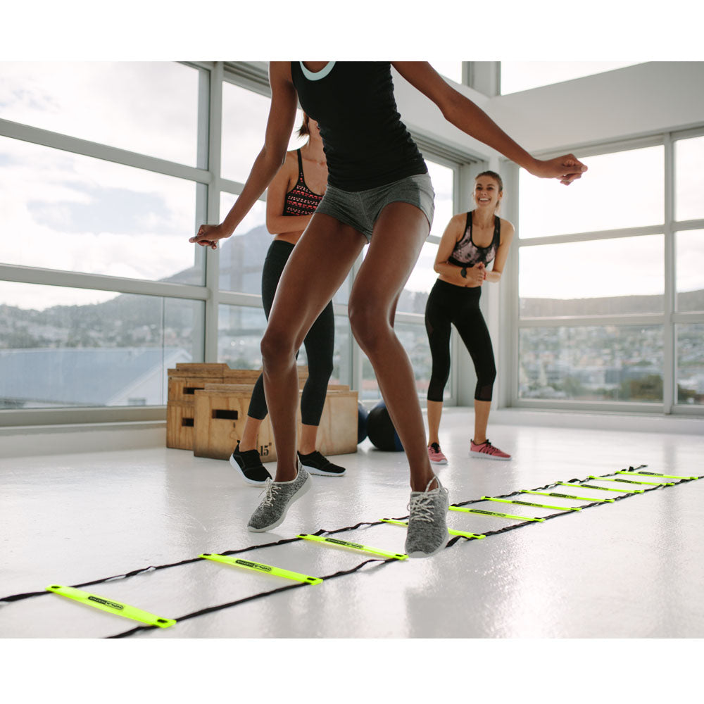 HolaHatha 20 Ft 12 Rung Adjustable Sports Agility Training Ladder, Yellow (Used) - VMInnovations