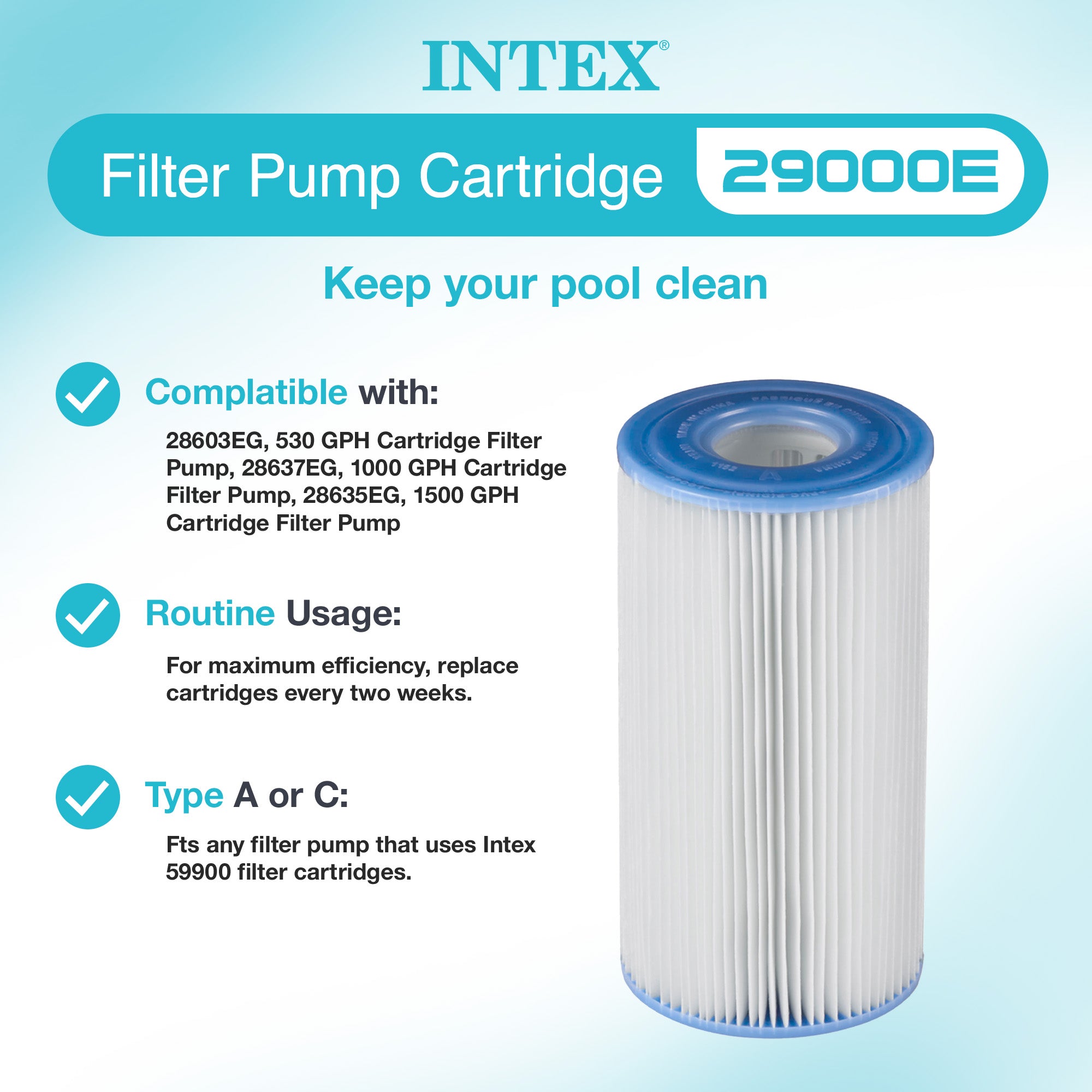 Intex 1000 GPH Easy Set Pool Filter Pump w/ Type A & C Filter Cartridge (6 Pack) - VMInnovations