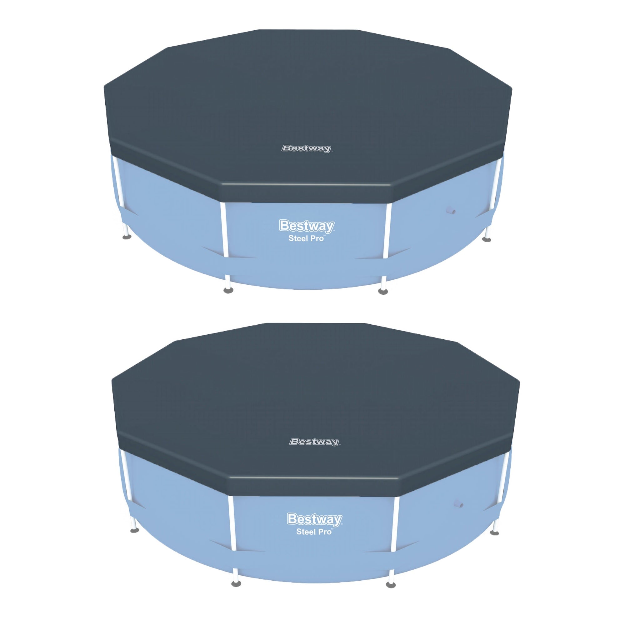 Bestway Round PVC 10 Foot Pool Cover for Above Ground Pro Frame Pools (2 Pack) - VMInnovations
