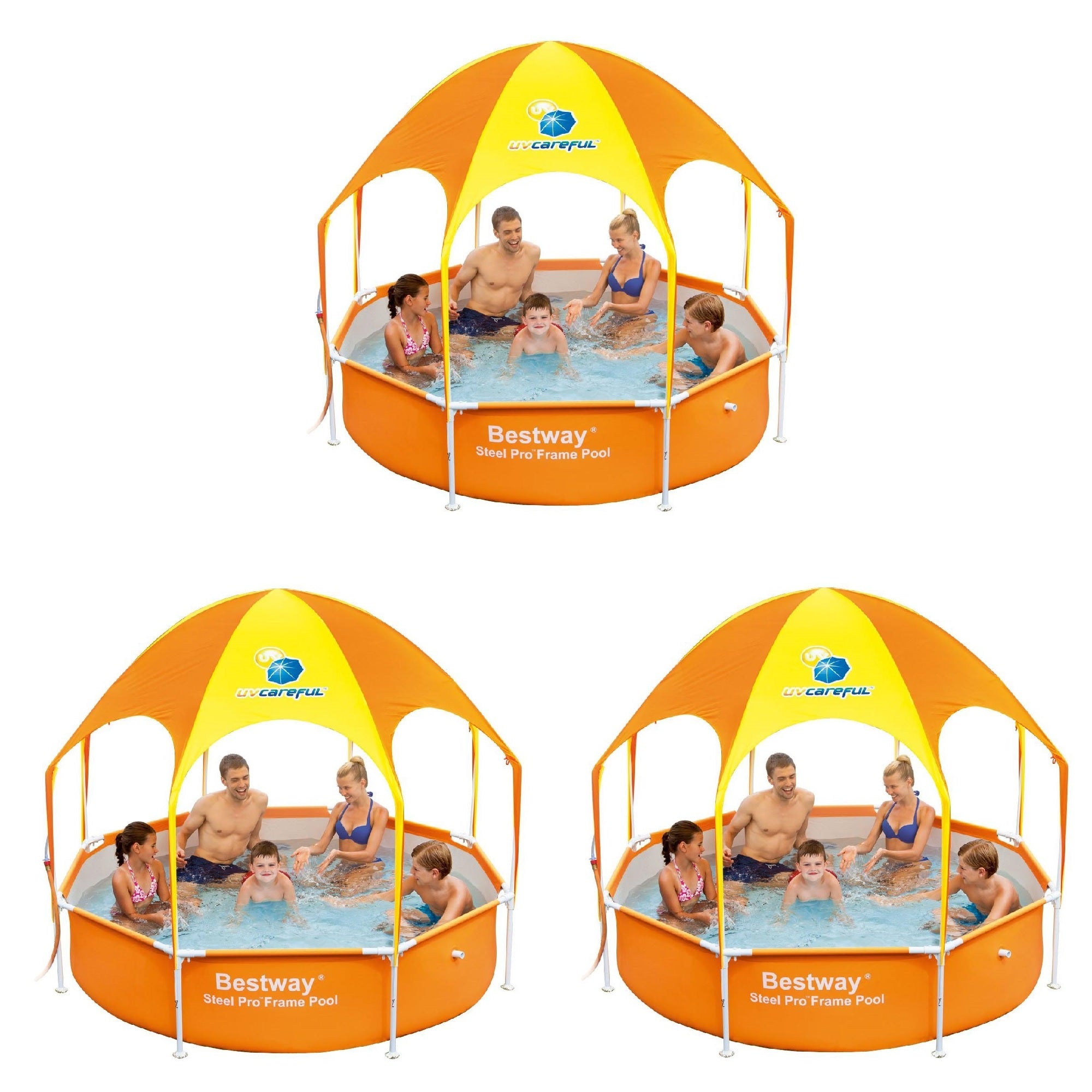 Bestway 8' x 20" Splash in Shade Kids Play Swimming Pool w/ UV Canopy (3 Pack)