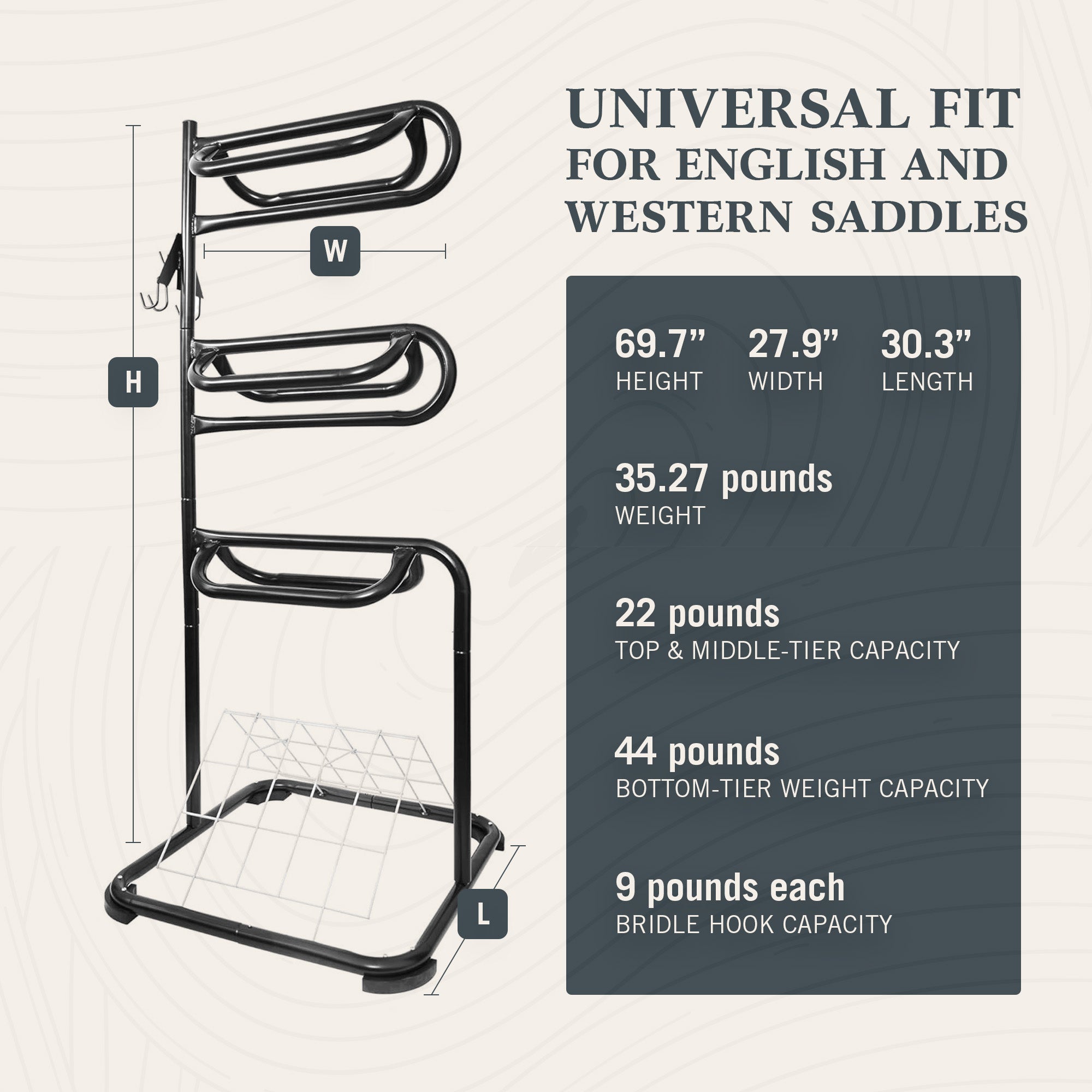 HOMESTEAD 3-Tier Saddle Rack, Horse Saddle Stand w/ Rotating Tiers & Bridle Rack