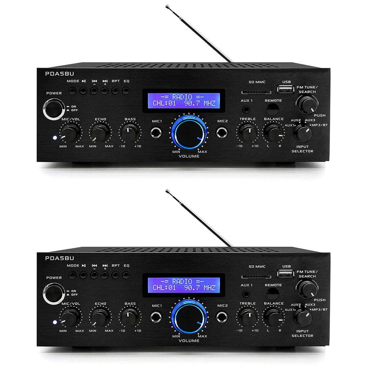 Pyle Home 200 Watt AM/FM AUX/USB Bluetooth Home Stereo Amplifier System (2 Pack)