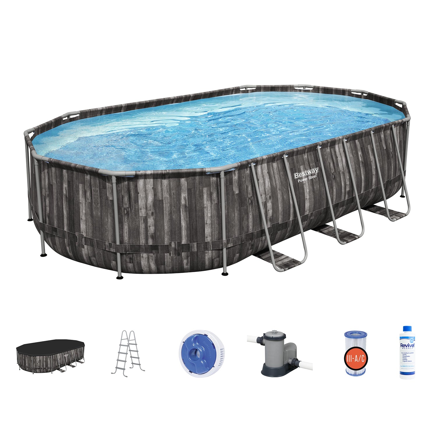 Bestway 5611SE-BW Power Steel Frame 20 x 12 x 4 Foot Above Ground Oval Pool Set - VMInnovations
