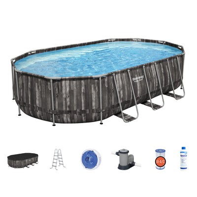 Bestway 5611SE-BW Power Steel Frame 20 x 12 x 4 Foot Above Ground Oval Pool Set - VMInnovations