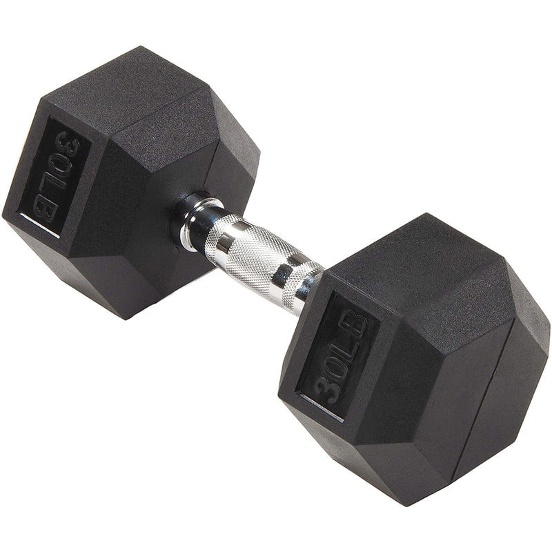 Sporzon Single Rubber Encased Hexagon Handheld Free Weight Dumbbell, 30lbs(Used)