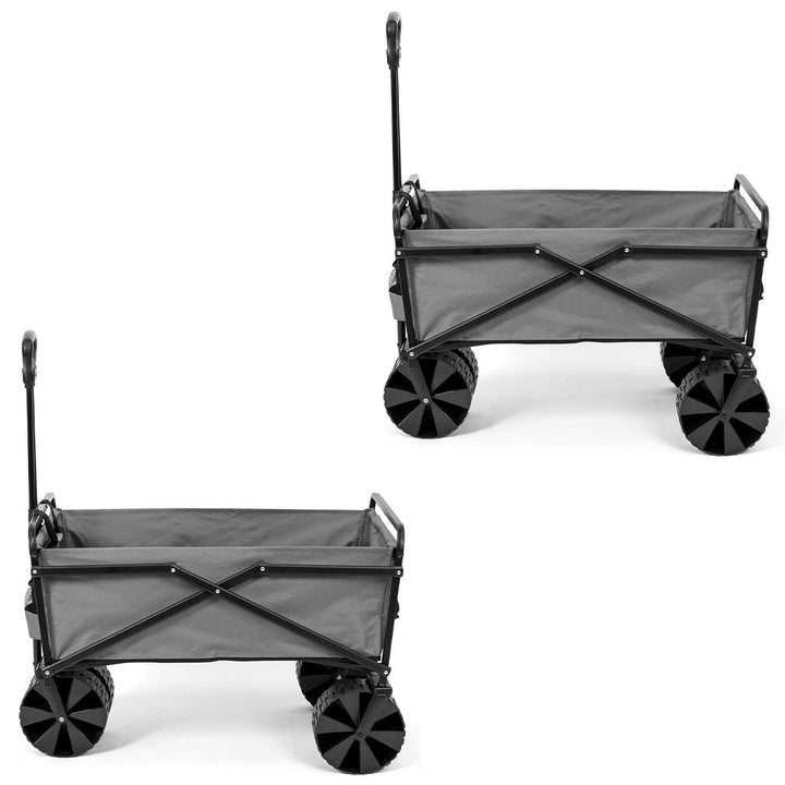 Seina Collapsible Steel Frame Folding Utility Beach Wagon Cart, Gray (2 Pack)