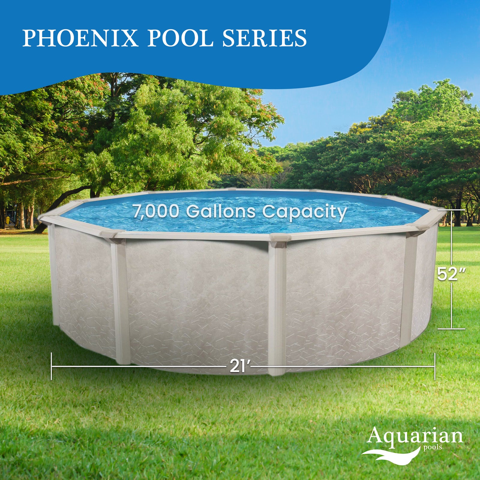 Aquarian Phoenix 21' x 52" Round Steel Frame Above Ground Outdoor Swimming Pool - VMInnovations