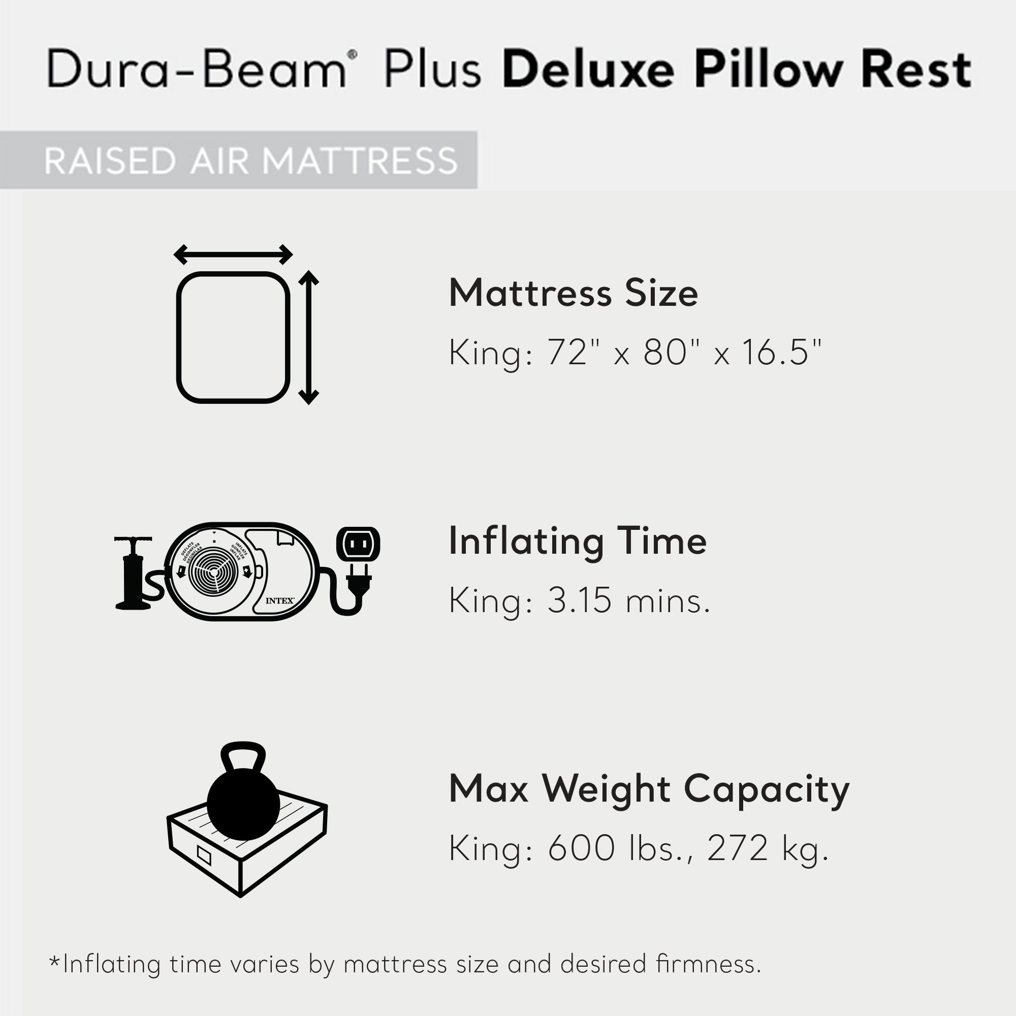 Intex Dura Beam Deluxe Blow Up Mattress Air Bed with Built In Pump, King (Used) - VMInnovations
