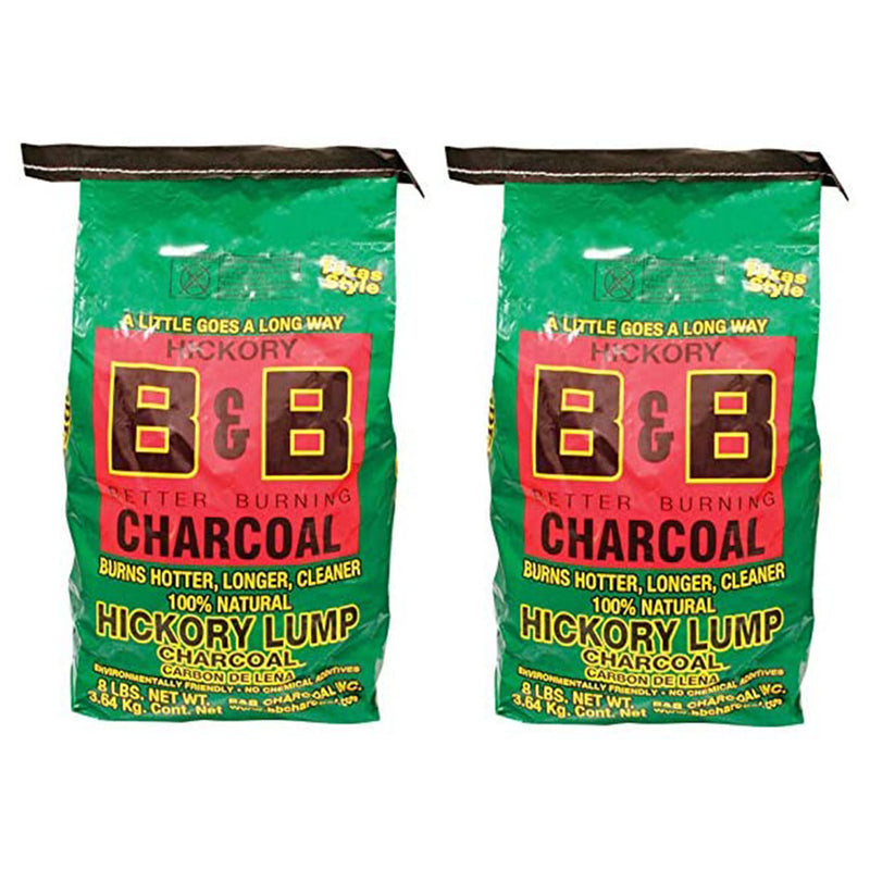 B&B Charcoal Signature Hickory Lump Grilling Smoking Charcoal, 8 Pounds (2 Pack)