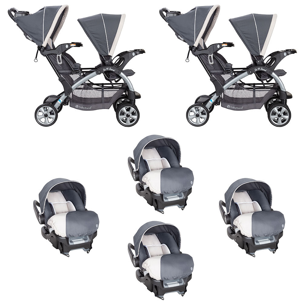 Baby Trend 5 Point Harness Double Stroller & 35 LB Infant Car Seat w/ Car Base - VMInnovations