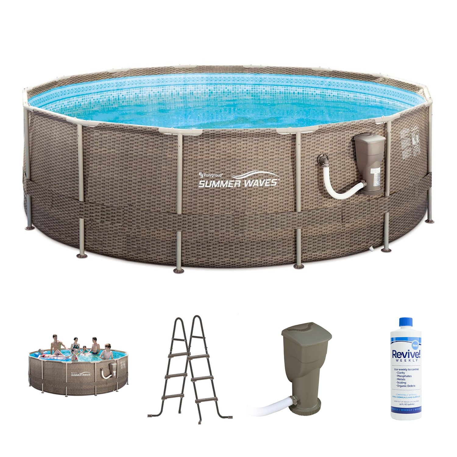 Summer Waves P20014482 14Ft x 48In Round Frame Above Ground Swimming Pool Set