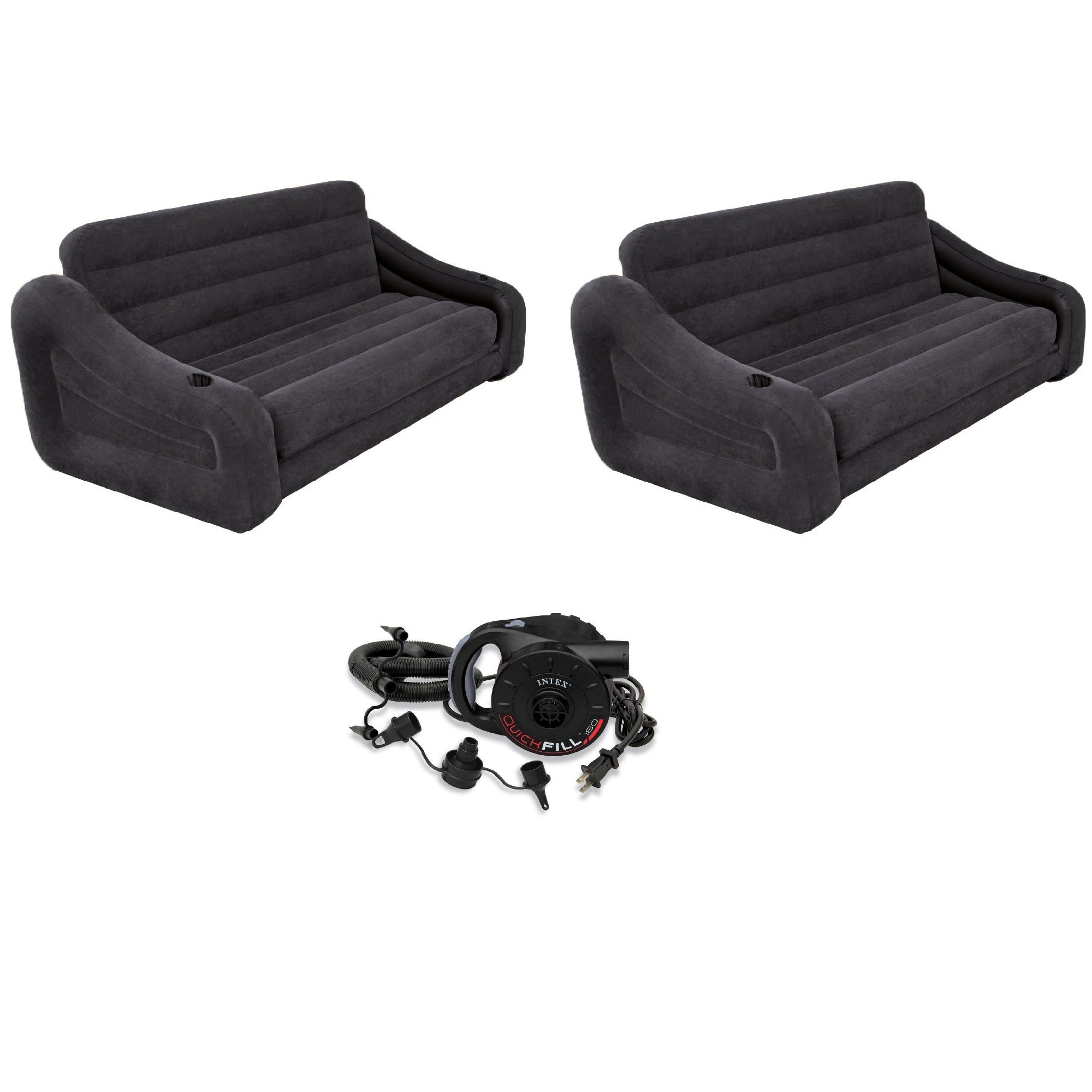 Intex Queen Size Pull Out Sofa Couch (2 Pack) & Electric Air Pump - VMInnovations