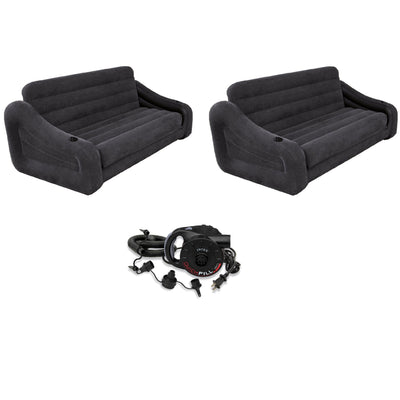 Intex Queen Size Pull Out Sofa Couch (2 Pack) & Electric Air Pump - VMInnovations