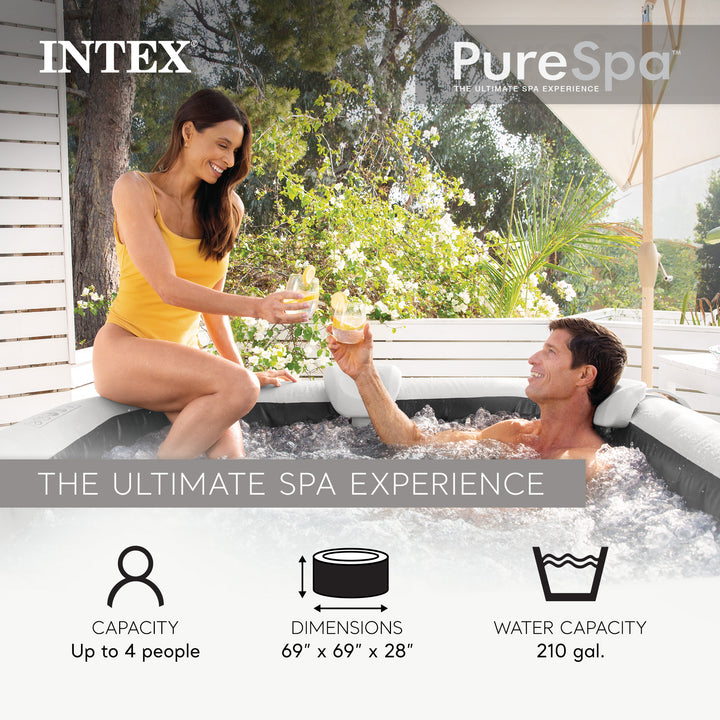 Intex PureSpa Greystone Deluxe 4 Person Inflatable Hot Tub, 69" x 28" (Open Box)