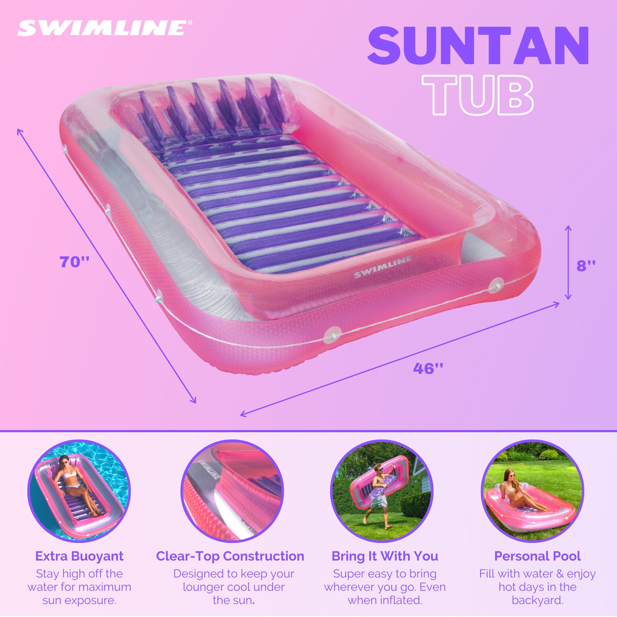 New Swimline 9052 71" Swimming Pool Inflatable Suntan Tub Float Lounge