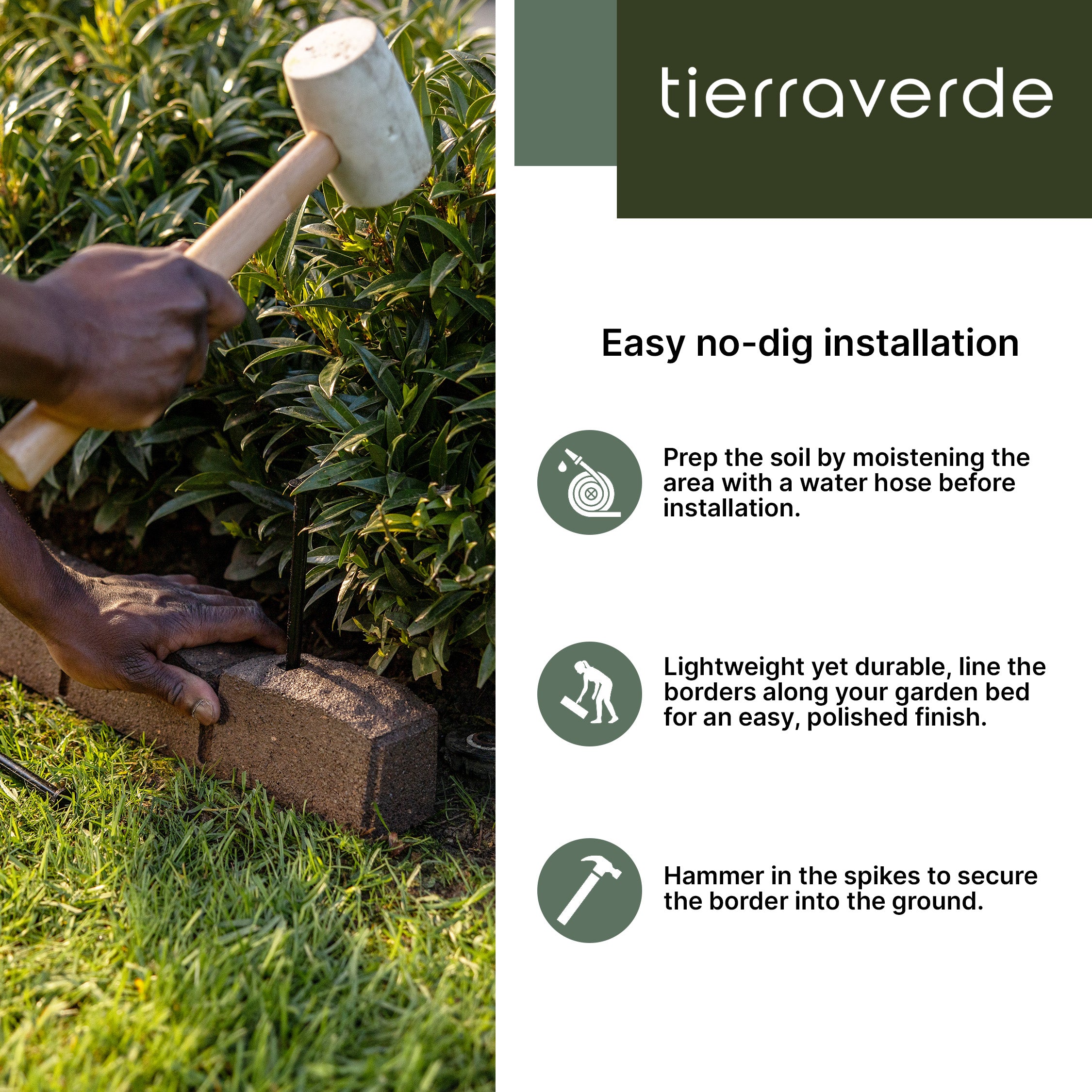 Tierra Verde 48"L Roman Stone Recycled Rubber Garden Border Kit, Earth, 2-Pack - VMInnovations