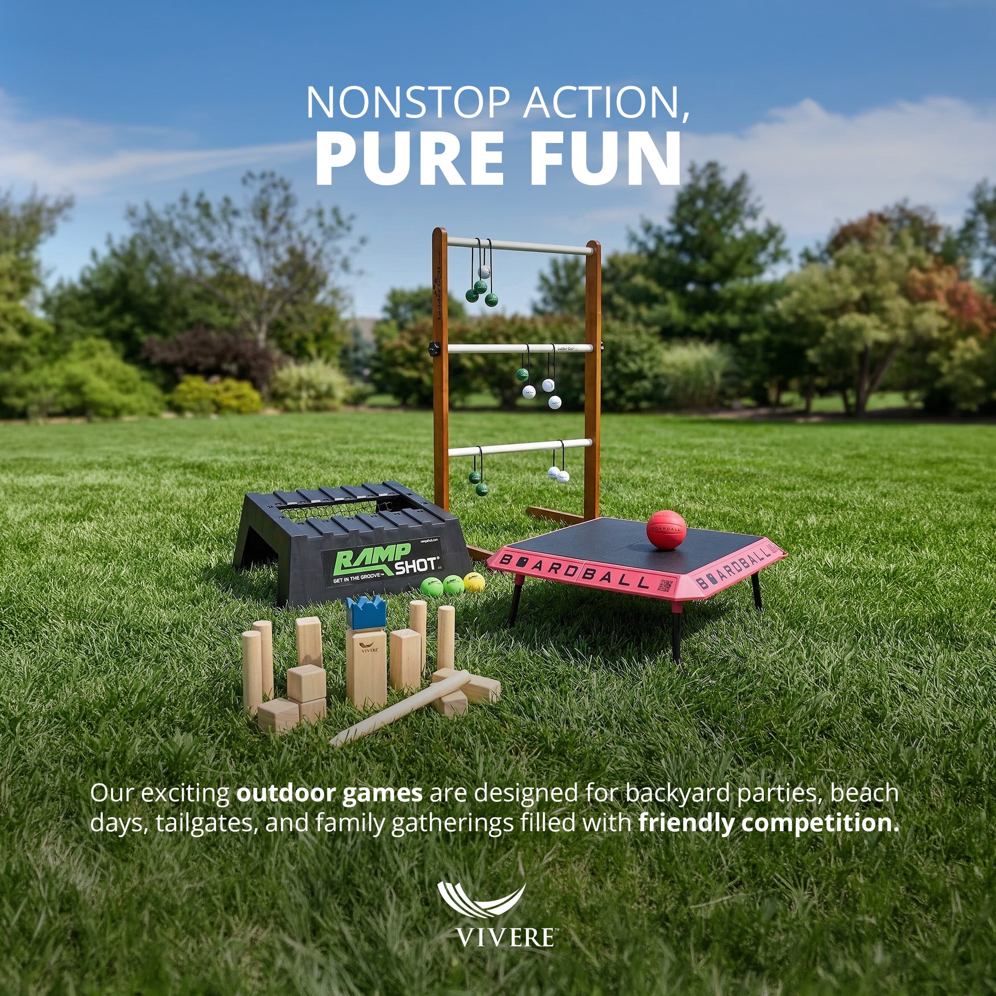 Vivere RampShot Outdoor TossGame w/Portable High-Density Ramps & Balls(Open Box)