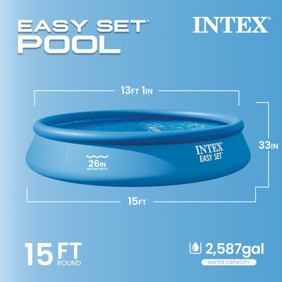 Intex Easy Set 15ft x 33in Inflatable Kid Family Swimming Pool with Filter Pump