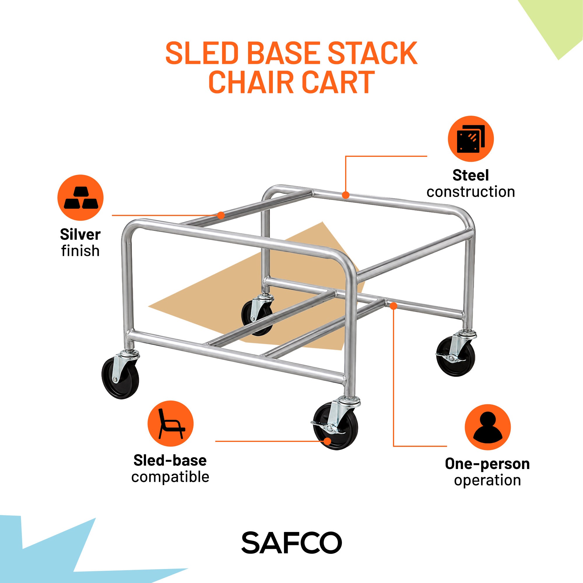 Safco Sled Base Cart for Stackable Chairs, Cart Only, 500 lb Capacity, Silver