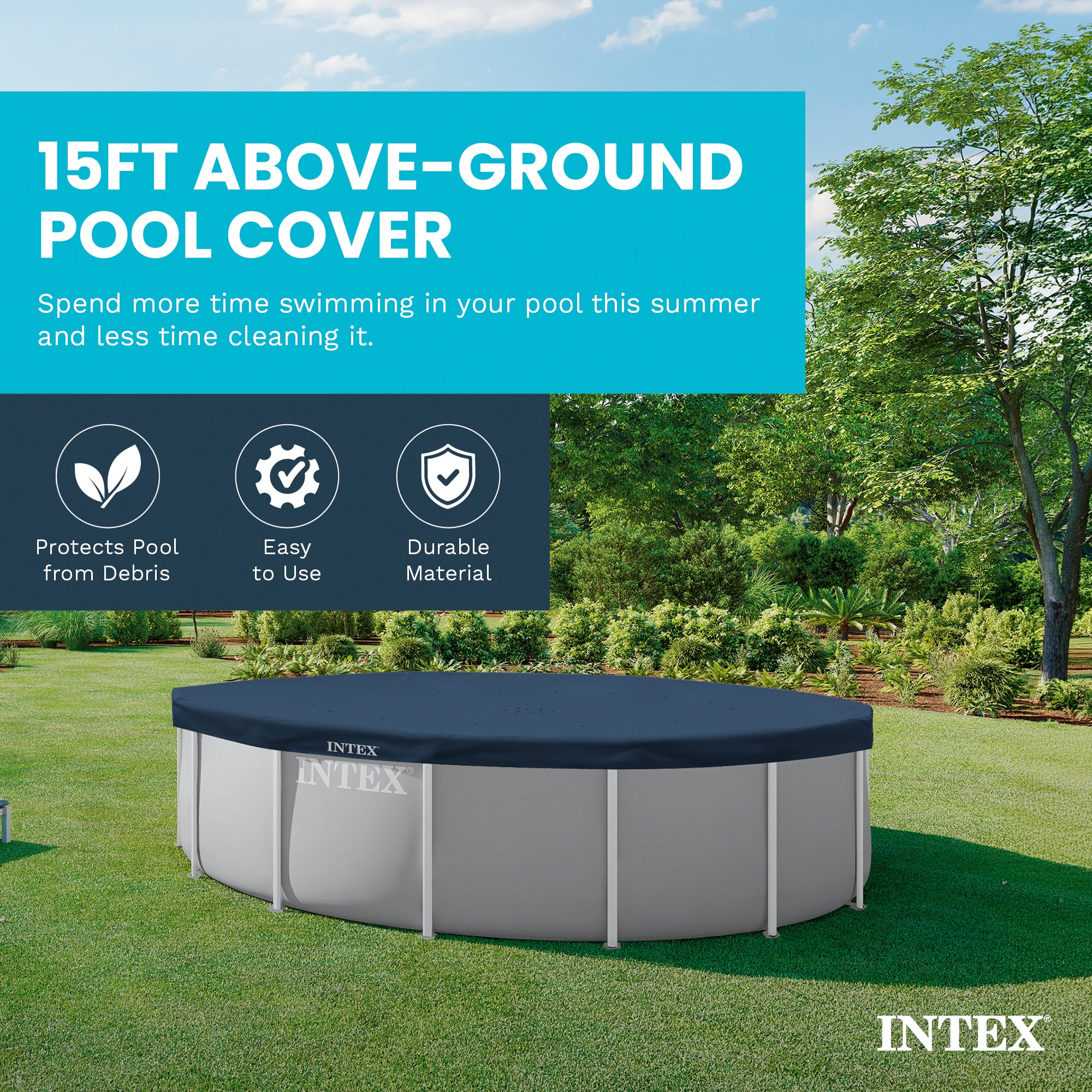 Intex 28032E 15 Foot Round Above Ground Swimming Pool Cover, (Pool Cover Only)