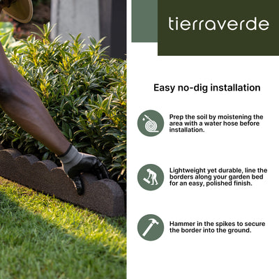 Tierra Verde 47"L Scallop Recycled Rubber Garden Border & Edging, Earth, 2-Pack