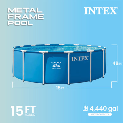 Intex 15ft x 48in Metal Frame Above Ground Pool Set with Pump & Cover (Used)