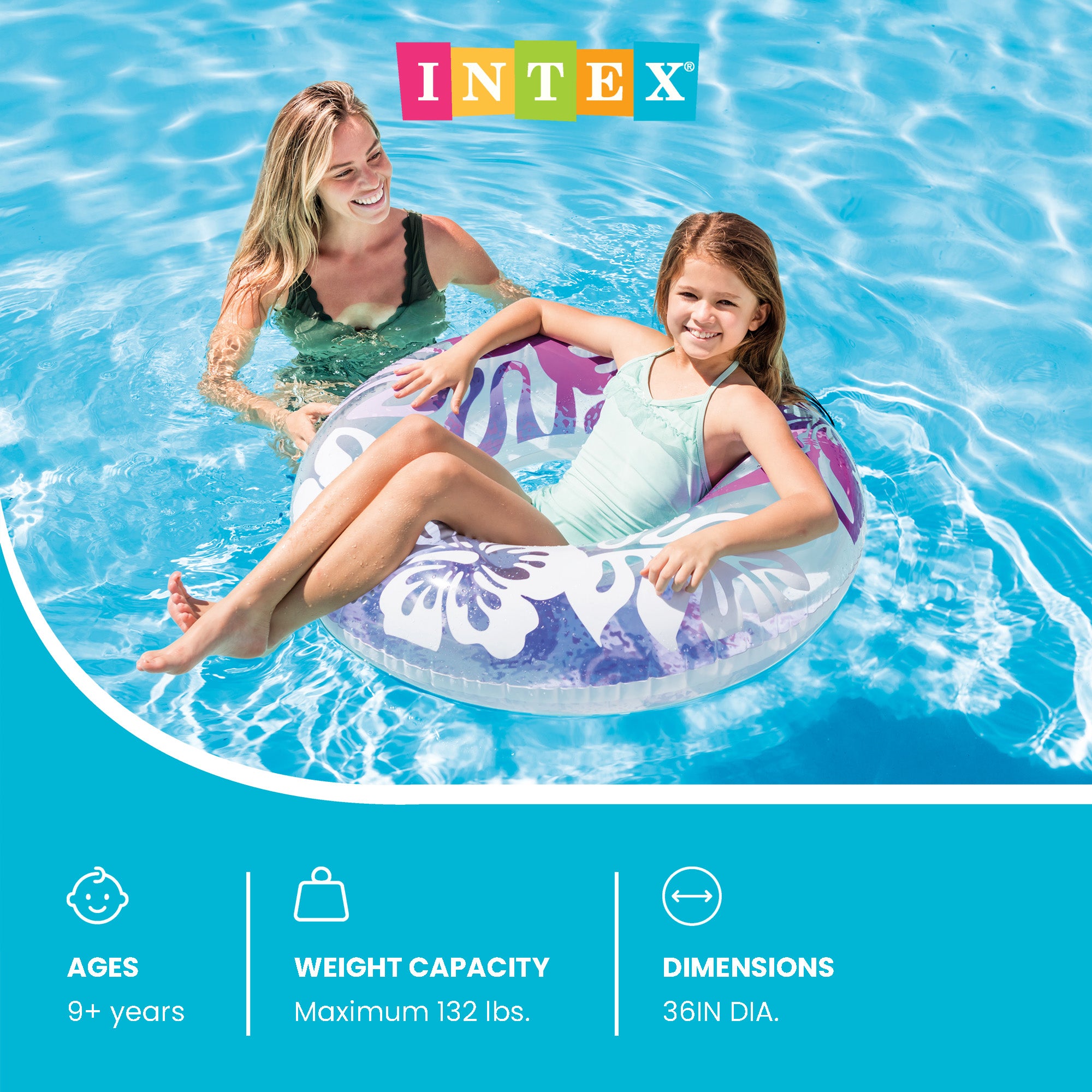 Intex 36 Inch Colorful Transparent Inflatable Round Pool Ring Float (Open Box)
