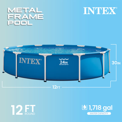 Intex 12ft x 30in Metal Frame Above Ground Pool Set w Filter Pump (For Parts)