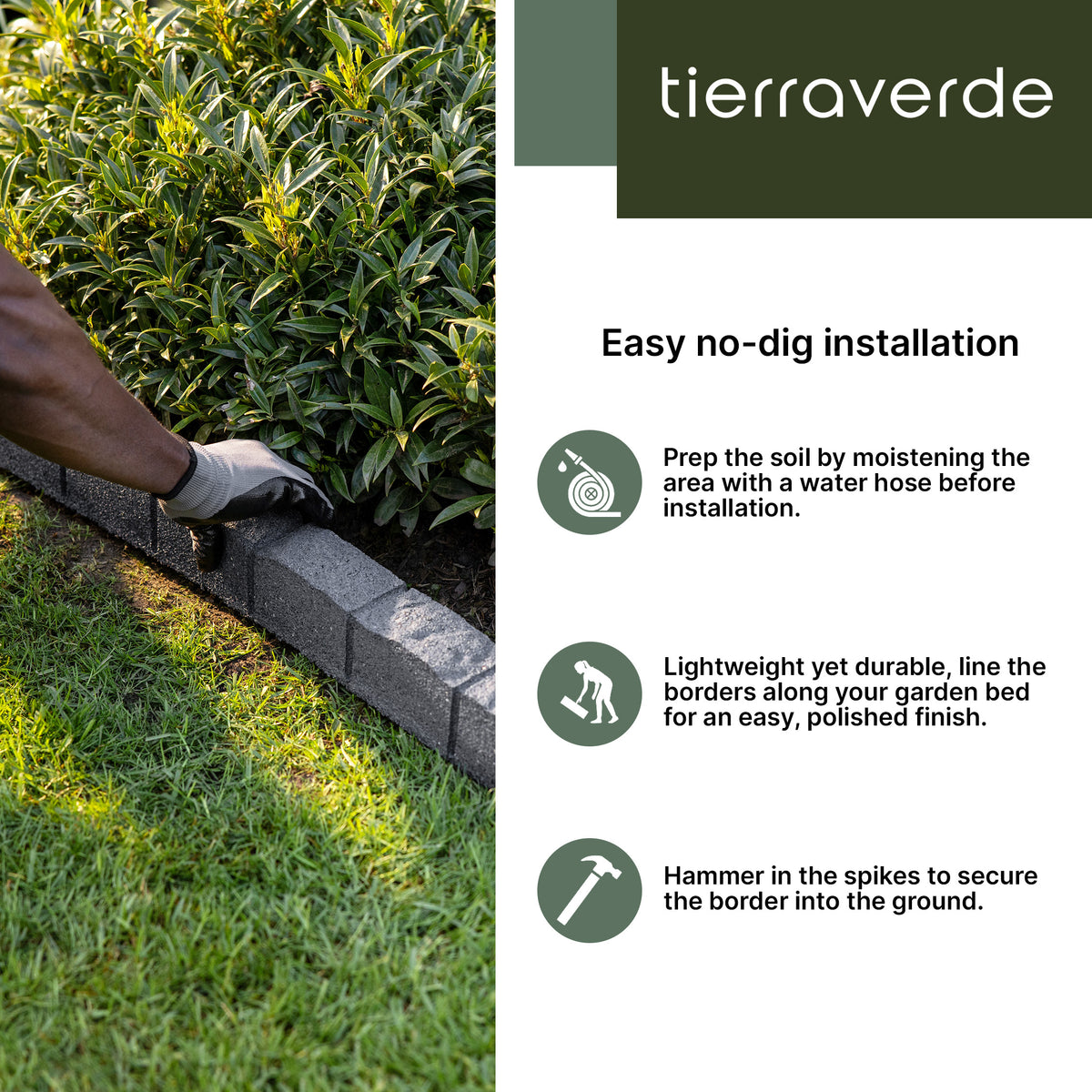 Tierra Verde 48"L Roman Stone Recycled Rubber Garden Border Kit, Grey, 2-Pack