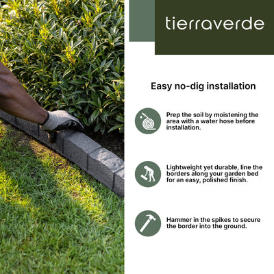 Tierra Verde 48"L Roman Stone Recycled Rubber Garden Border Kit, Grey, 2-Pack