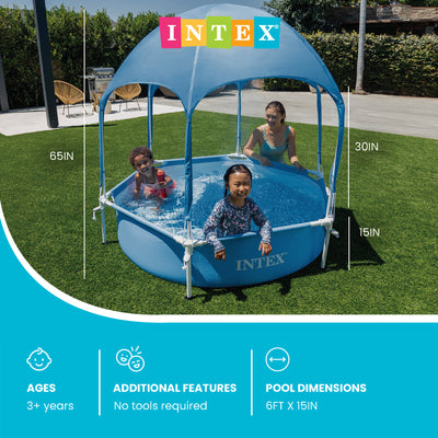 INTEX 28209EP Canopy Metal Frame Above Ground Pool: 6ft x 15in, Built-In Sprayer