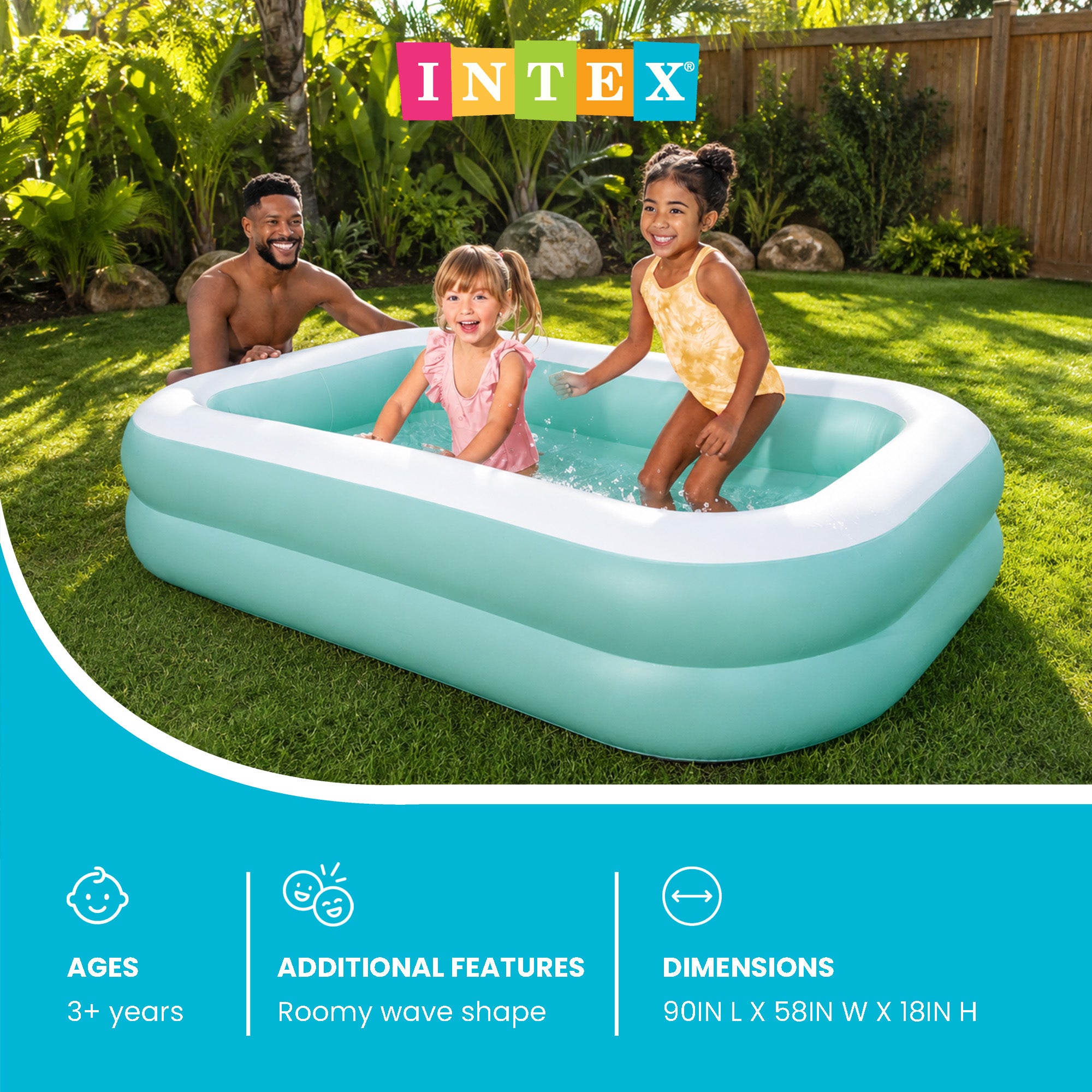 Intex 57181EP 7.5ft x 4.8ft x 18in Aqua Swim Center Inflatable Kiddie Pool