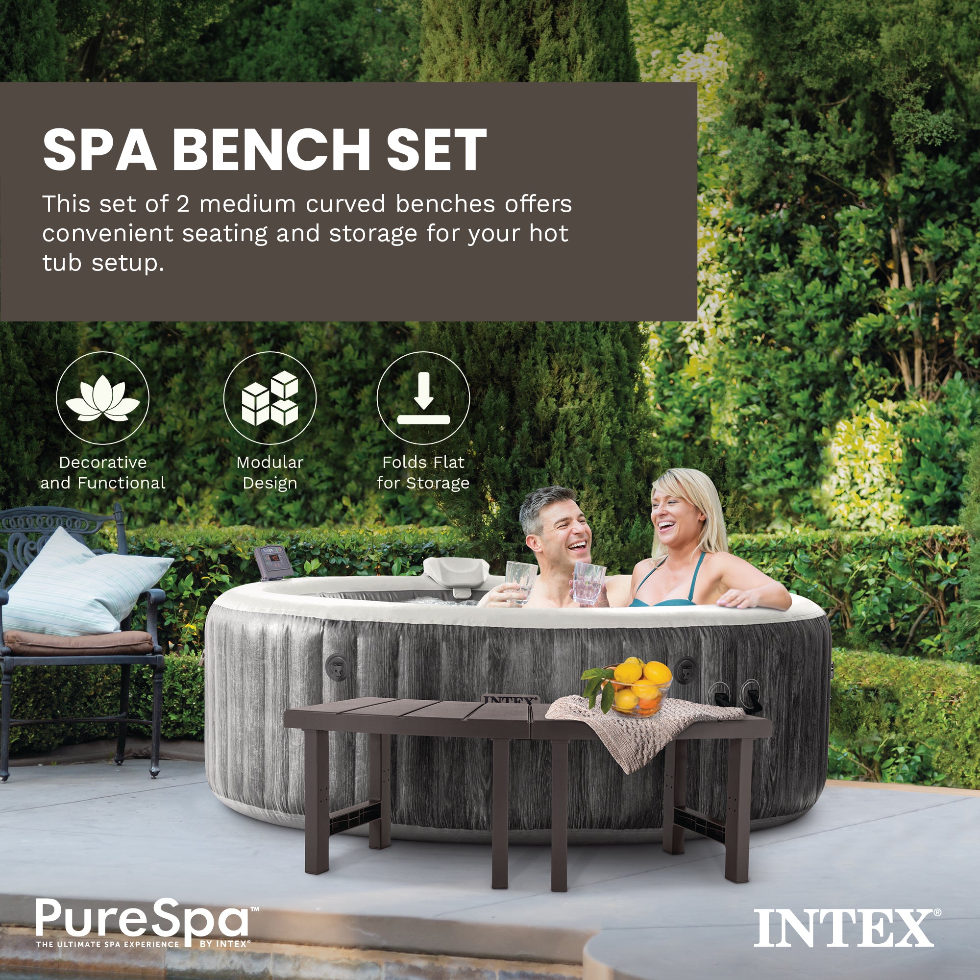 Intex 28514E 2 Medium PureSpa Accessories Benches, Compatible w/ 4 Person Spas - VMInnovations