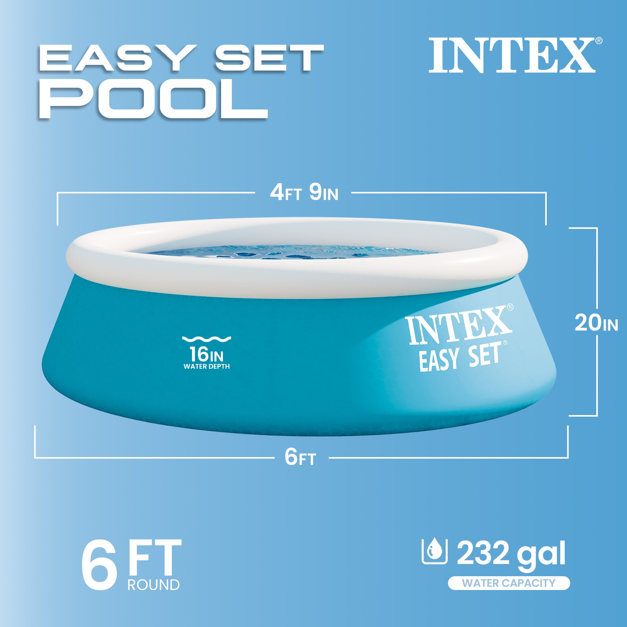 Intex 6ft x 20in Easy Set Inflatable Outdoor Kids Swimming Pool